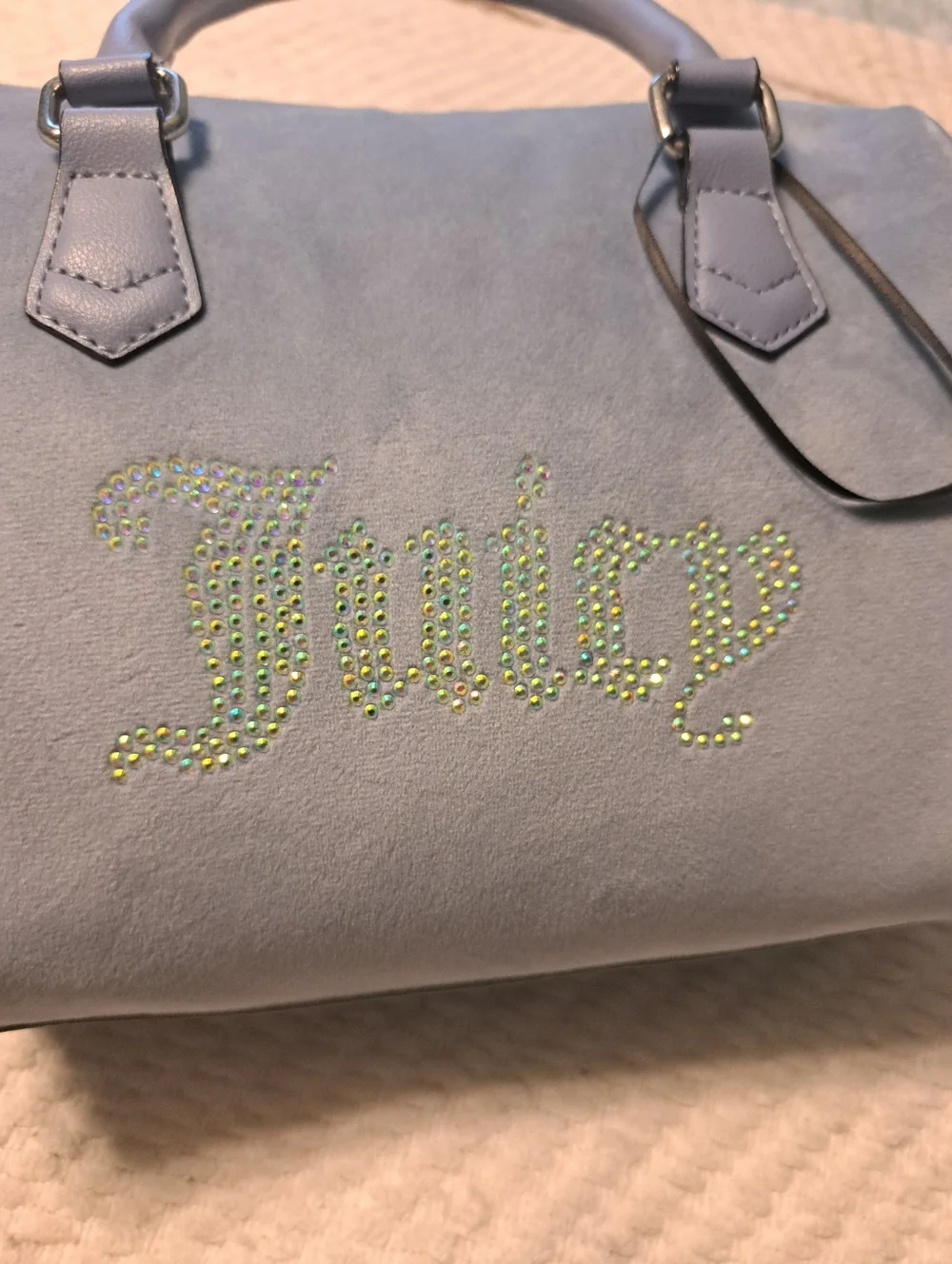 Juicy Coture Slate Blue Rhinestone Logo Obsession Satchel